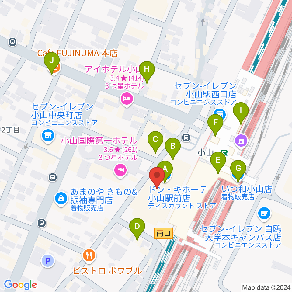 小山シネマロブレ周辺のカフェ一覧地図