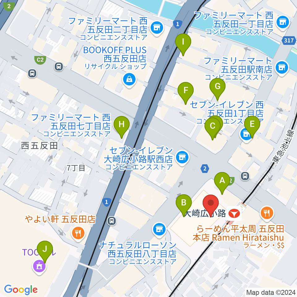 シティホール&ギャラリー五反田周辺のカフェ一覧地図