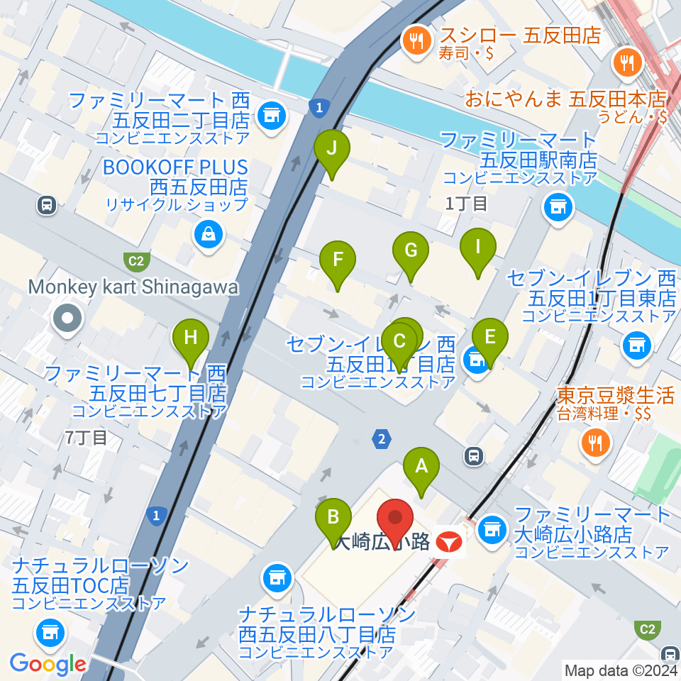 シティホール&ギャラリー五反田周辺のカフェ一覧地図