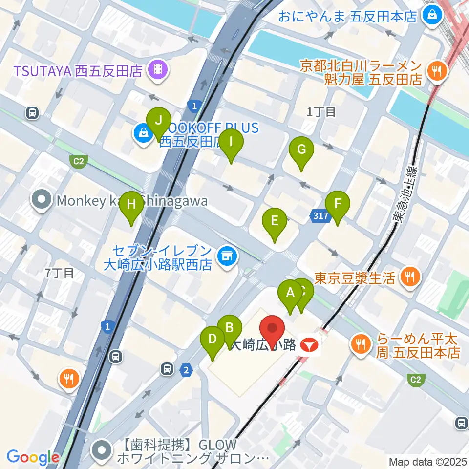 シティホール&ギャラリー五反田周辺のカフェ一覧地図