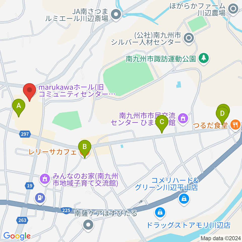 marukawaホール 川辺文化会館周辺のカフェ一覧地図