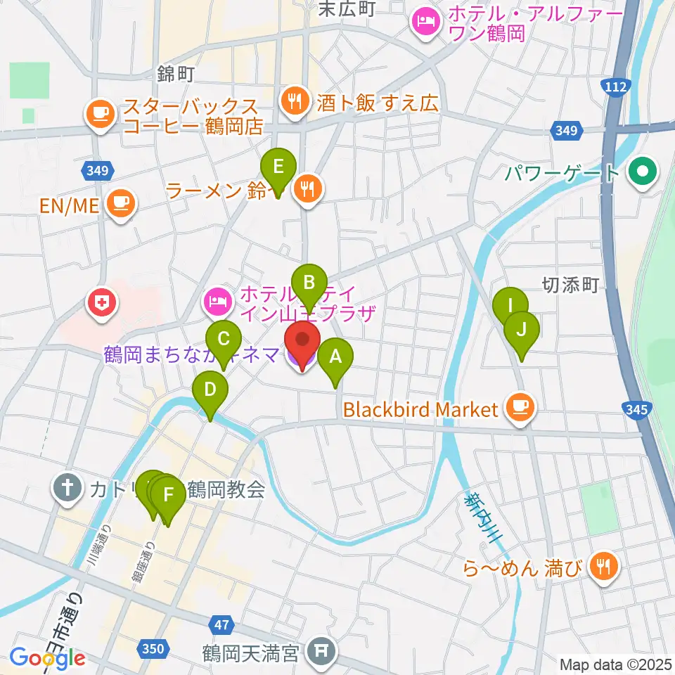 鶴岡まちなかキネマ周辺のカフェ一覧地図
