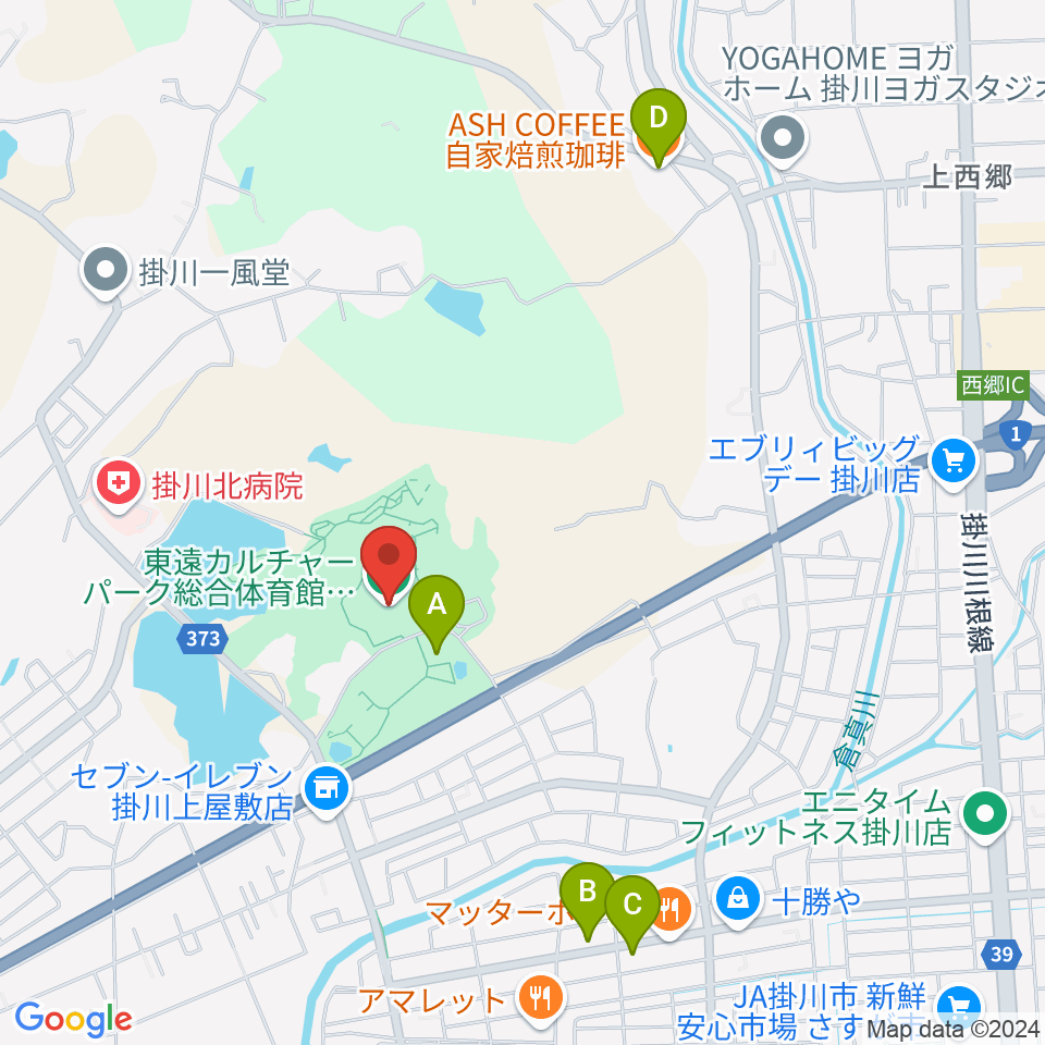 東遠カルチャーパーク総合体育館さんりーな周辺のカフェ一覧地図