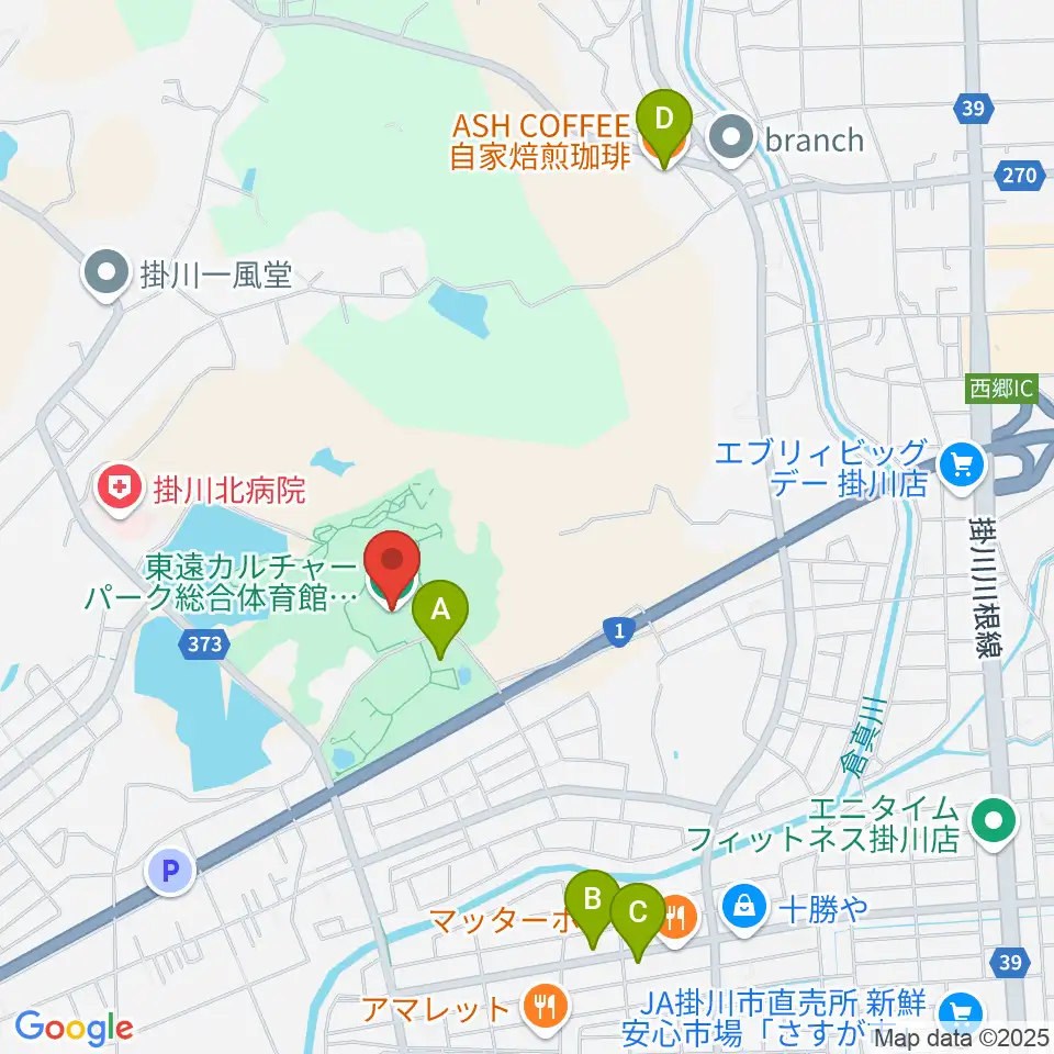 東遠カルチャーパーク総合体育館さんりーな周辺のカフェ一覧地図