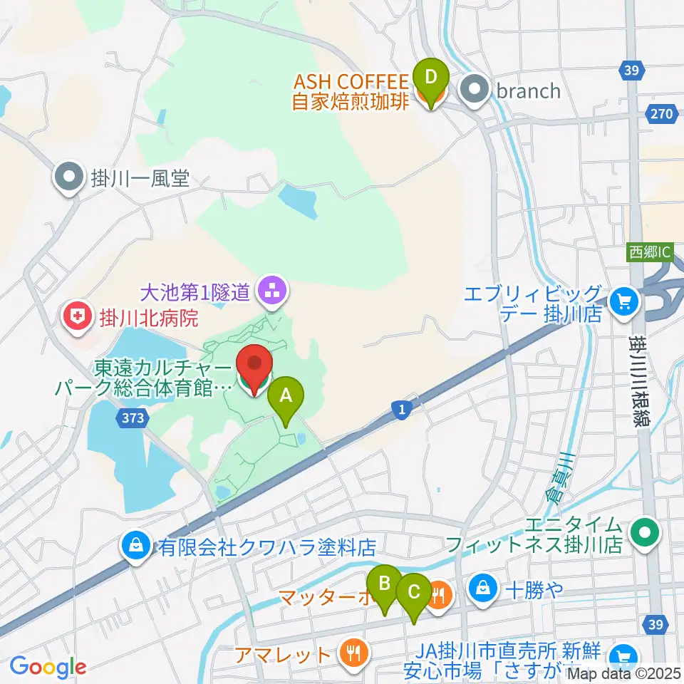 東遠カルチャーパーク総合体育館さんりーな周辺のカフェ一覧地図