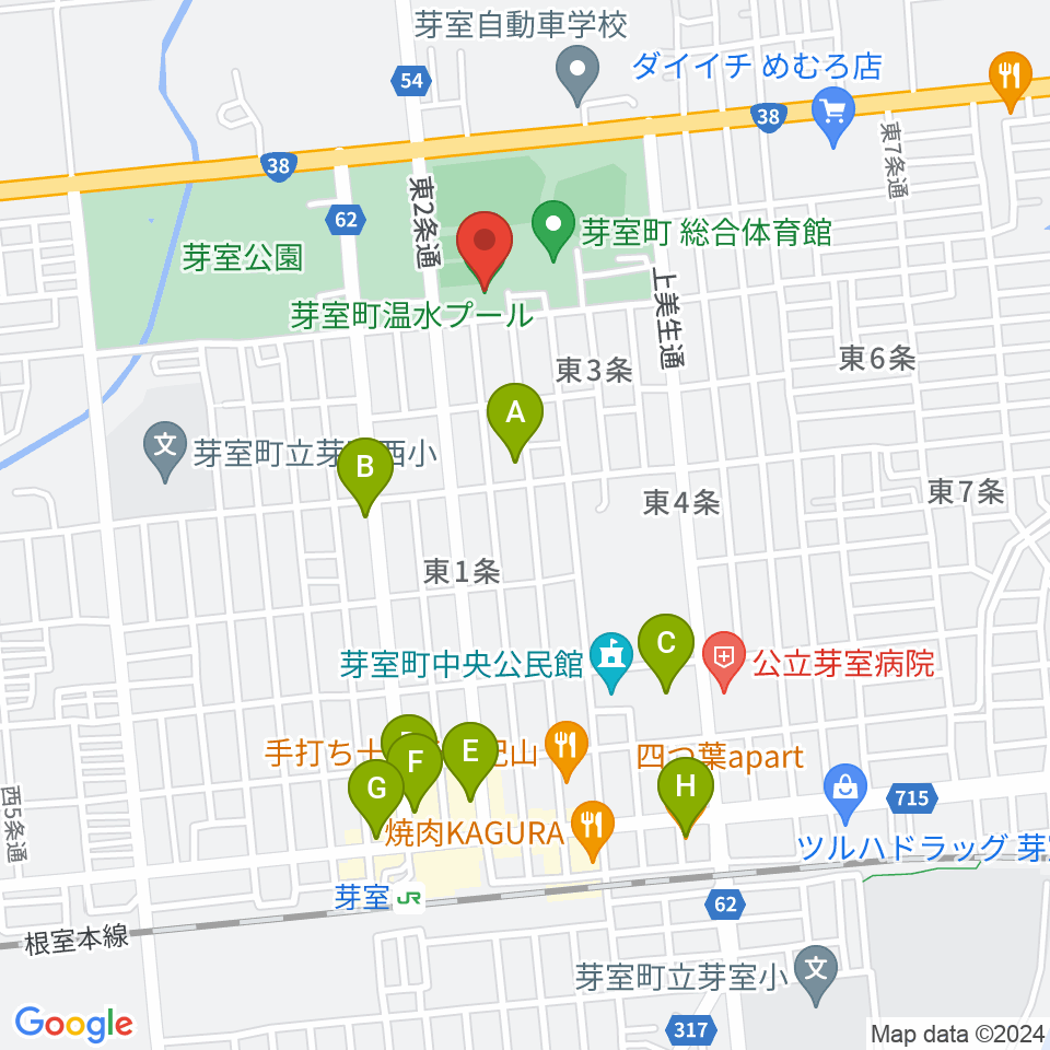 芽室町温水プール周辺のカフェ一覧地図