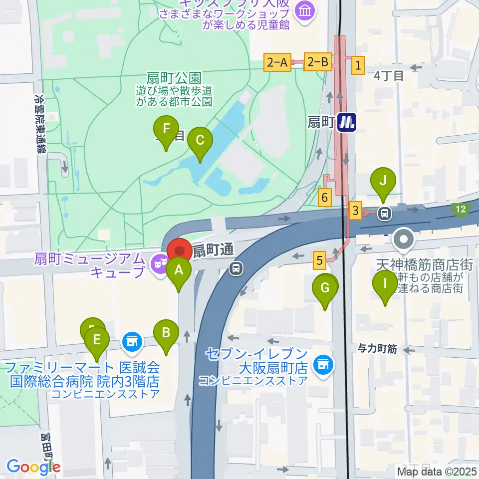 扇町ミュージアムキューブ周辺のカフェ一覧地図