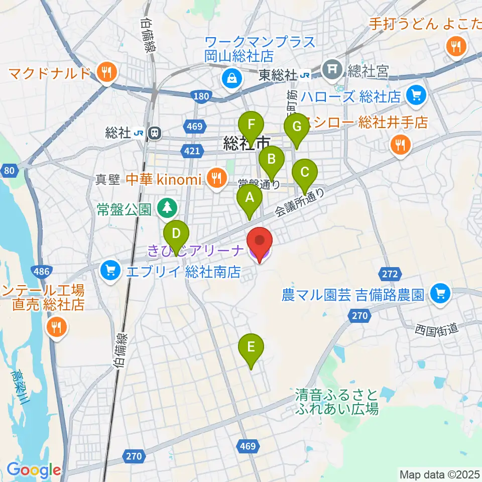 きびじアリーナ周辺のカフェ一覧地図