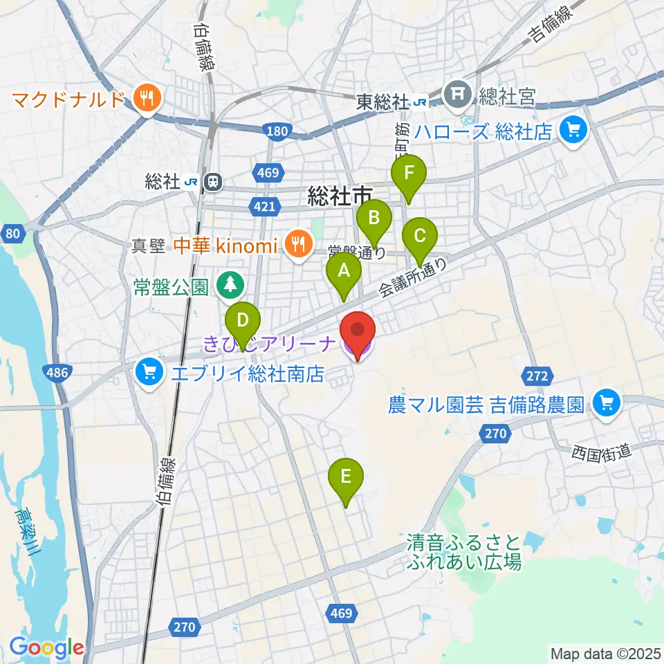 きびじアリーナ周辺のカフェ一覧地図