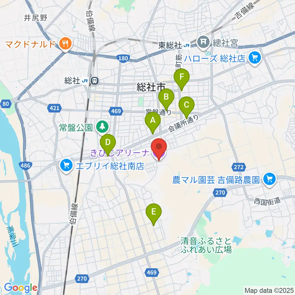 きびじアリーナ周辺のカフェ一覧地図