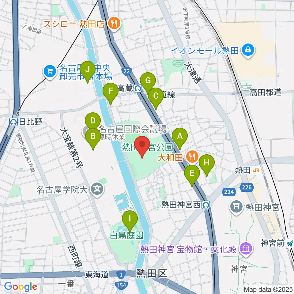 熱田球技場周辺のカフェ一覧地図