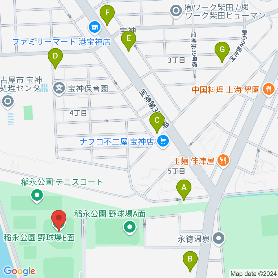 稲永公園野球場周辺のカフェ一覧地図