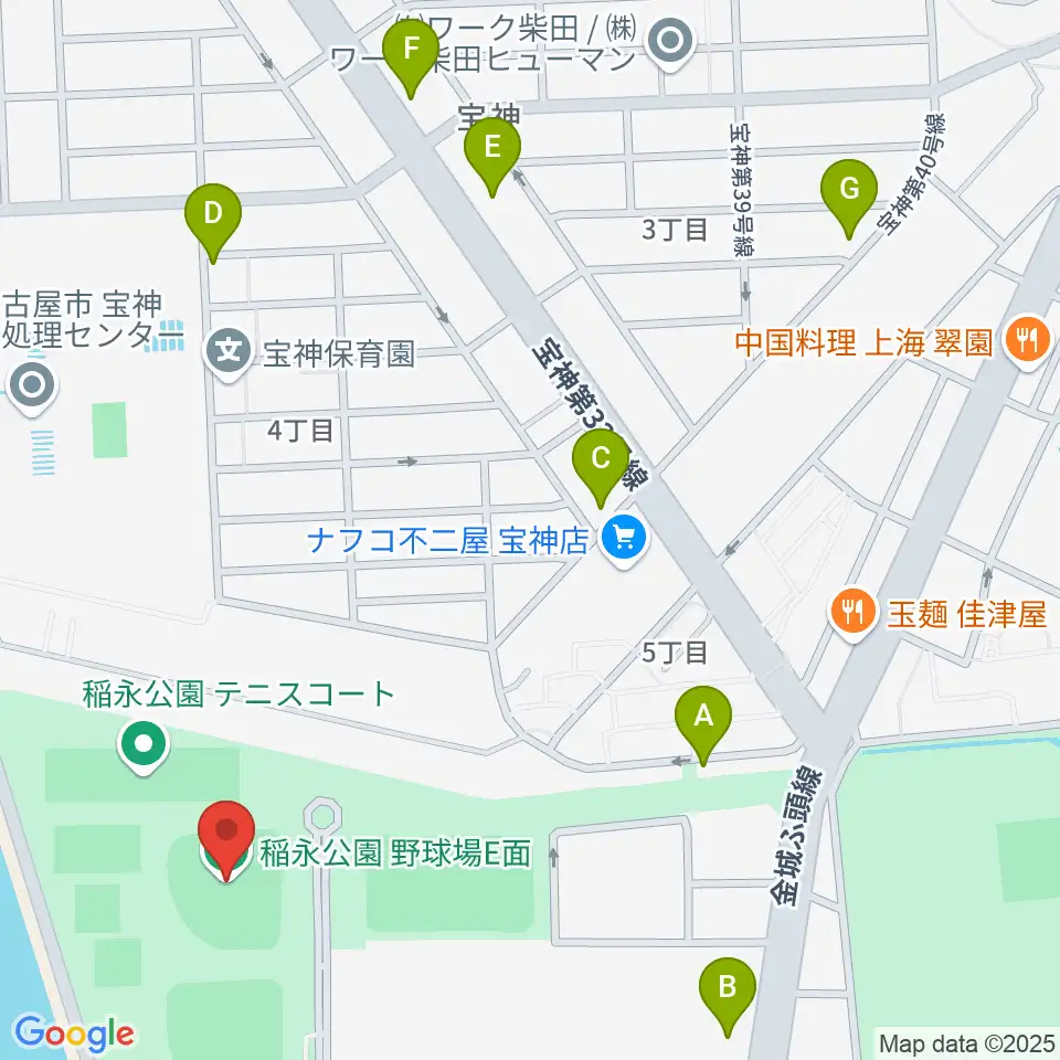 稲永公園野球場周辺のカフェ一覧地図