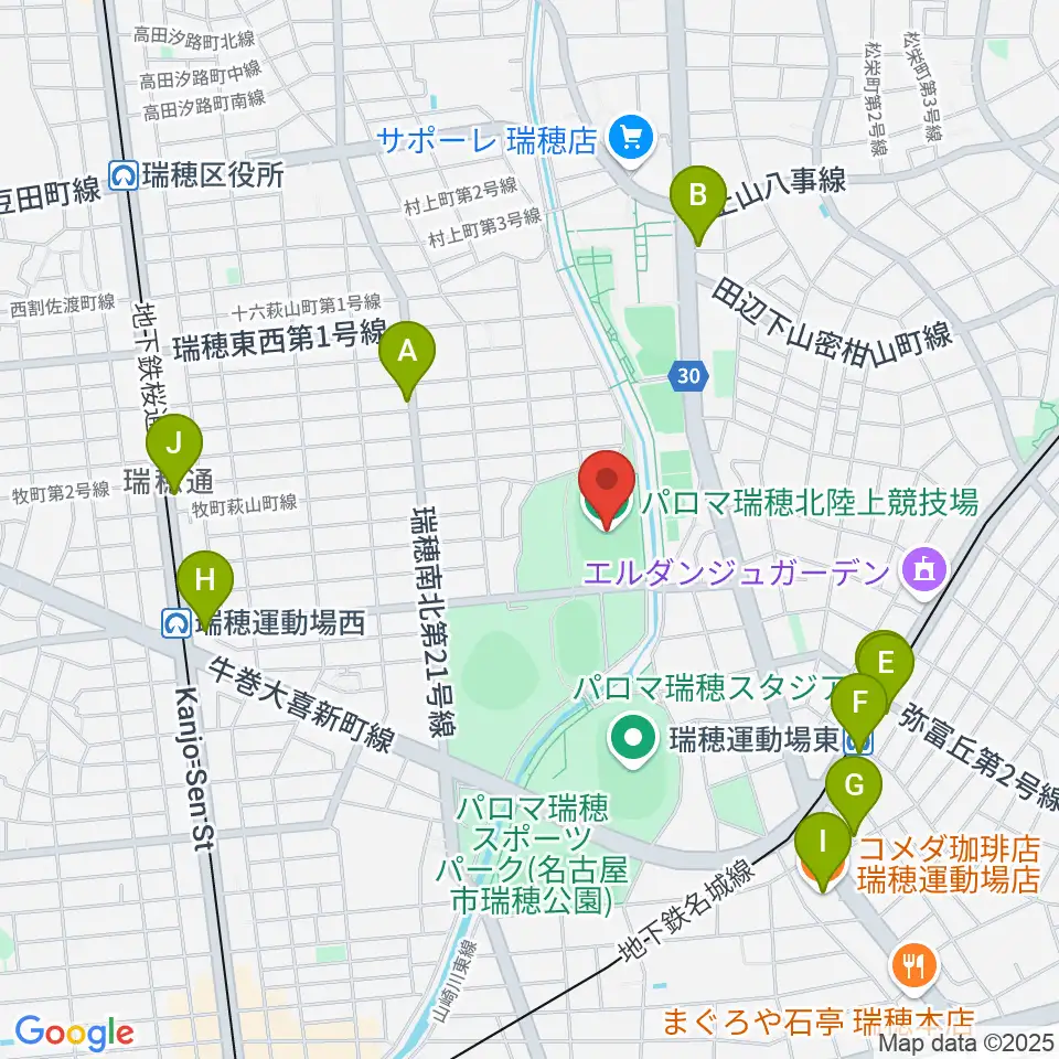 パロマ瑞穂北陸上競技場周辺のカフェ一覧地図