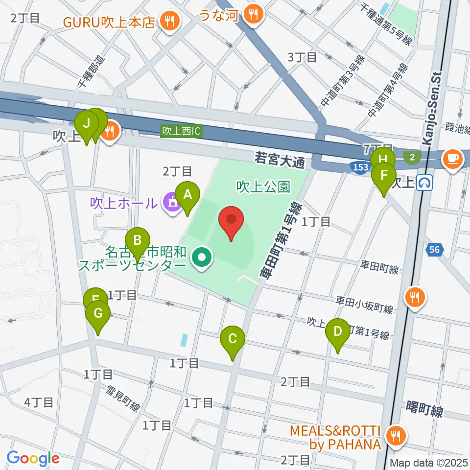 吹上公園野球場周辺のカフェ一覧地図
