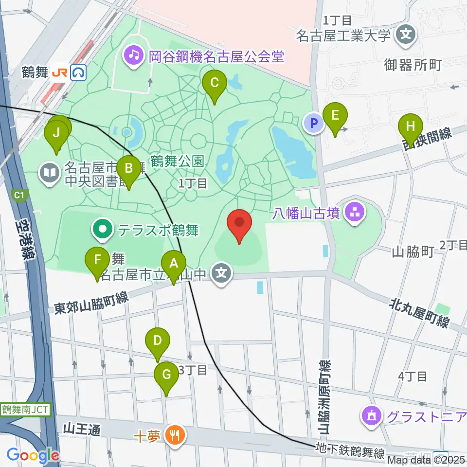 鶴舞公園野球場周辺のカフェ一覧地図