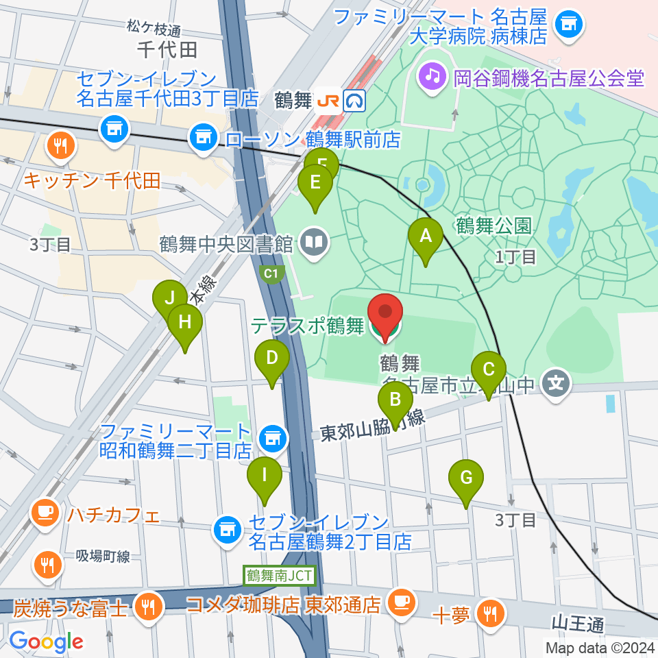 テラスポ鶴舞周辺のカフェ一覧地図