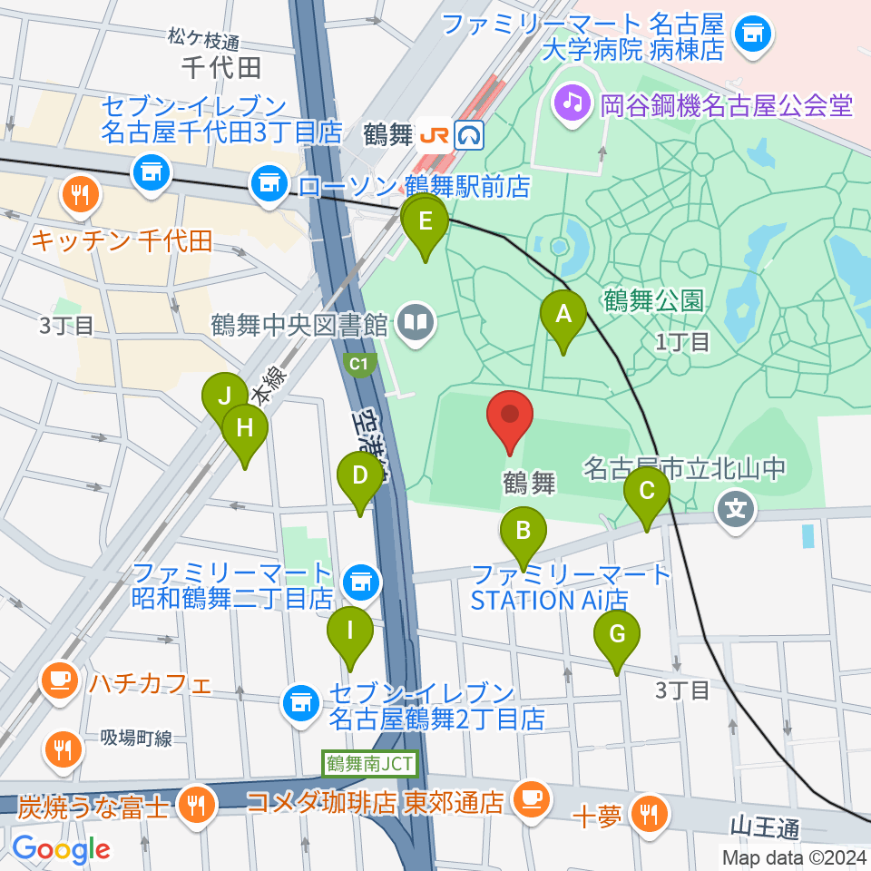 テラスポ鶴舞周辺のカフェ一覧地図