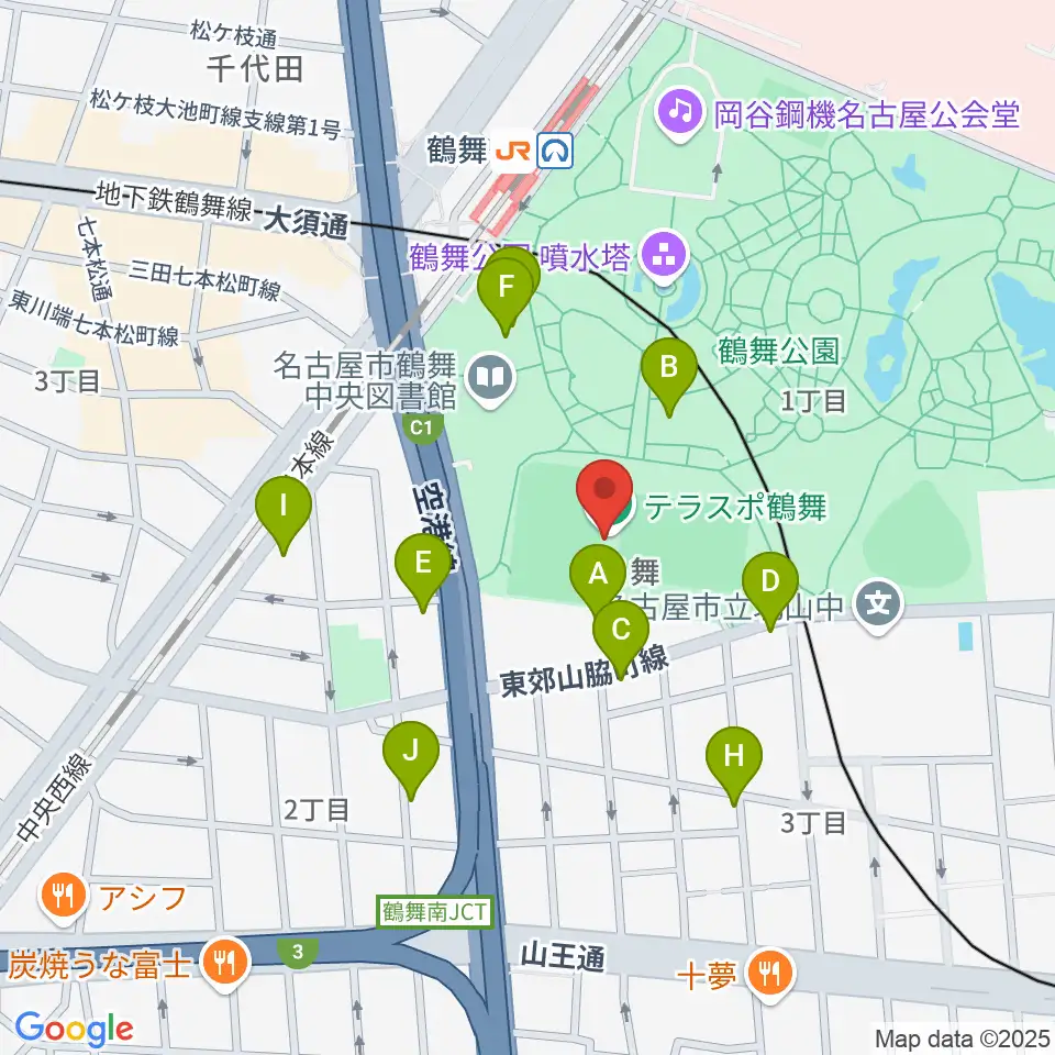 テラスポ鶴舞周辺のカフェ一覧地図