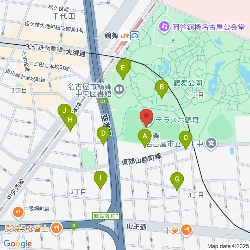テラスポ鶴舞周辺のカフェ一覧地図