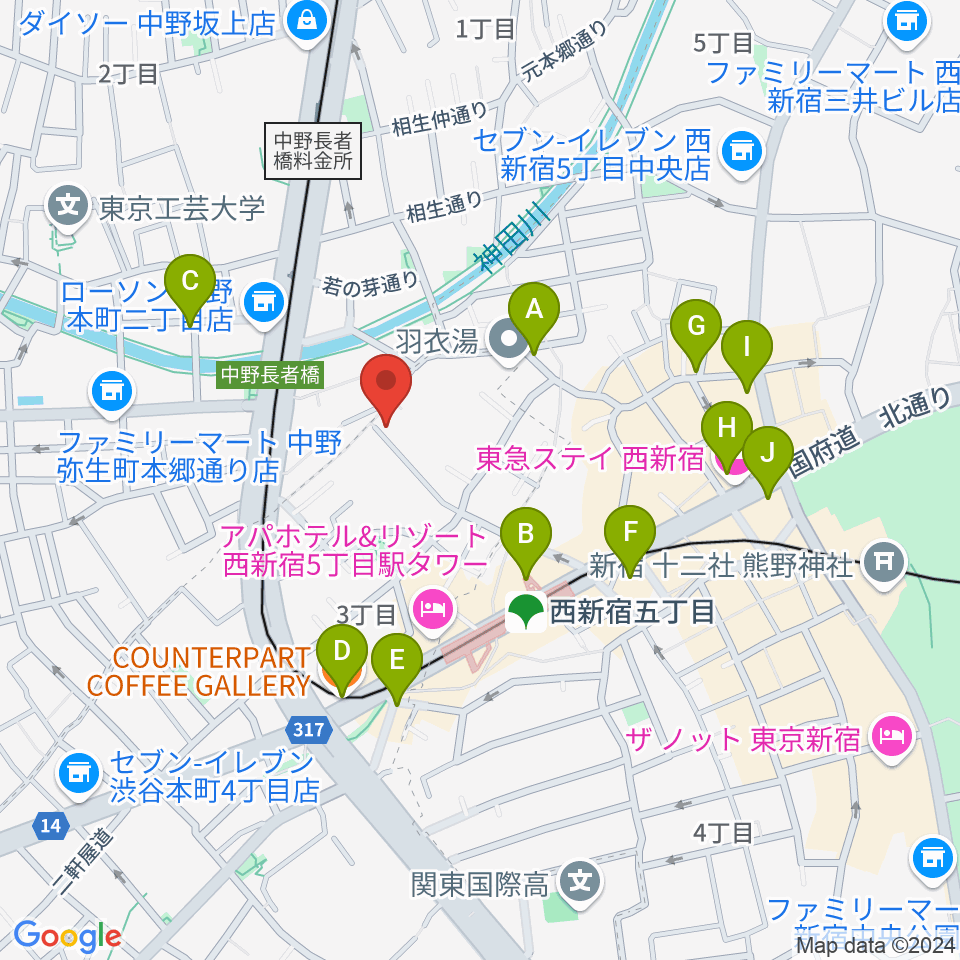 ファズイットスタジオ周辺のカフェ一覧地図