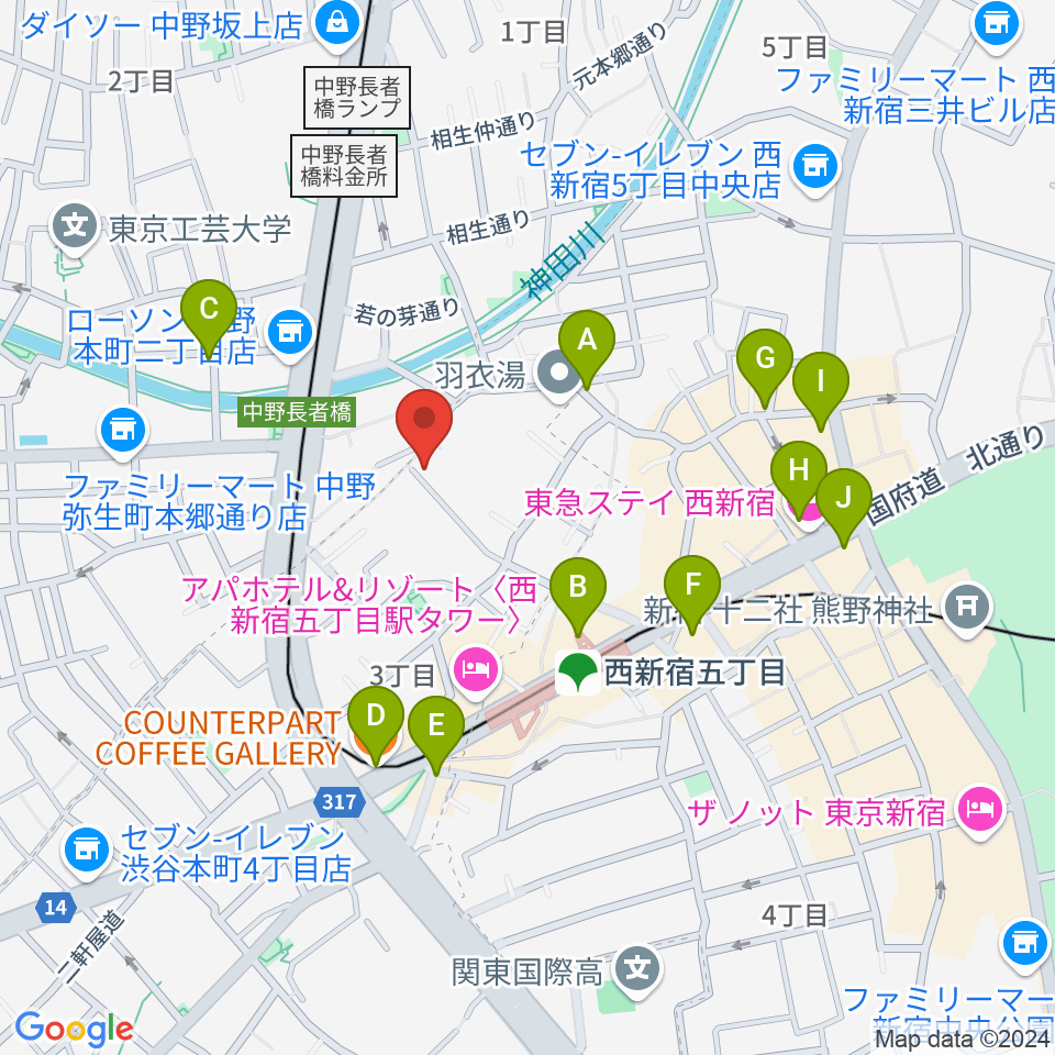 ファズイットスタジオ周辺のカフェ一覧地図