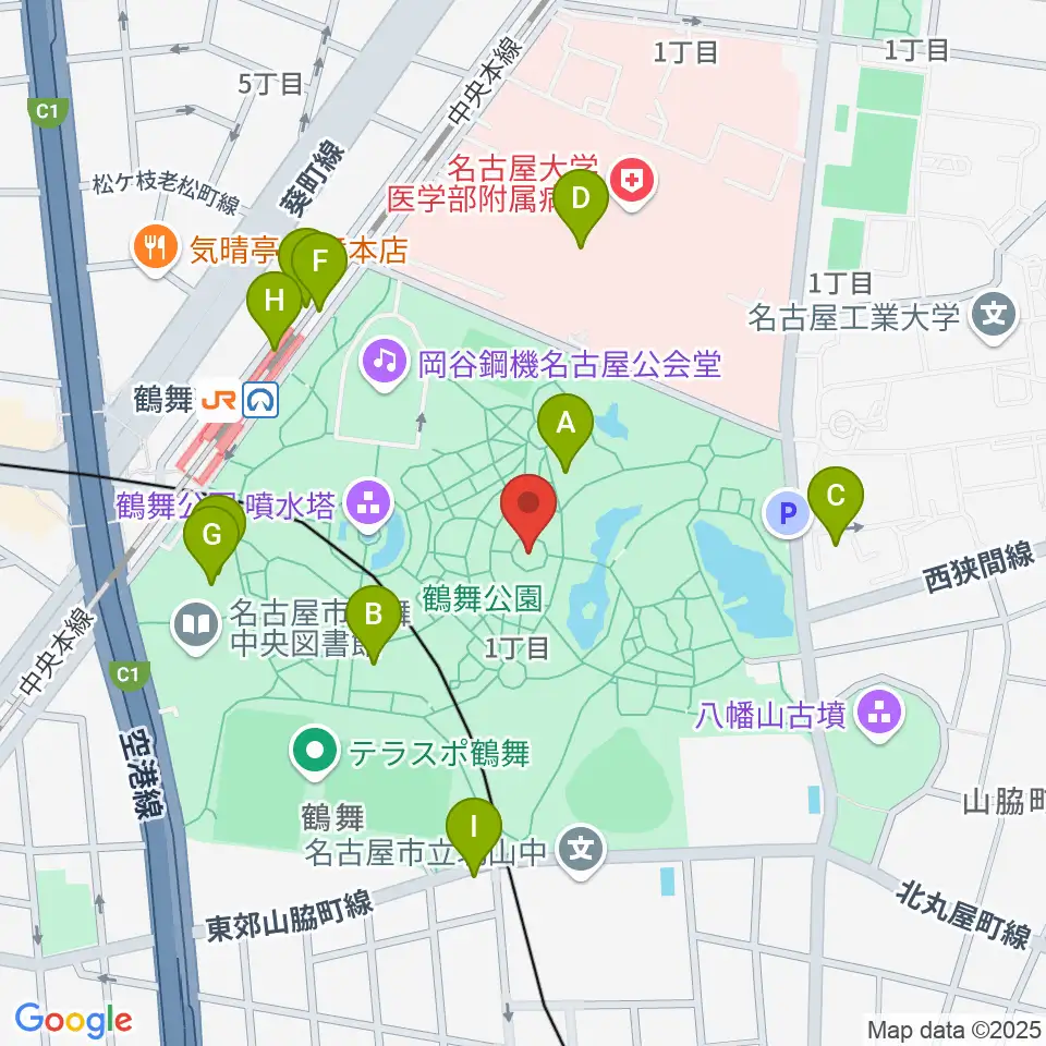鶴舞公園奏楽堂周辺のカフェ一覧地図