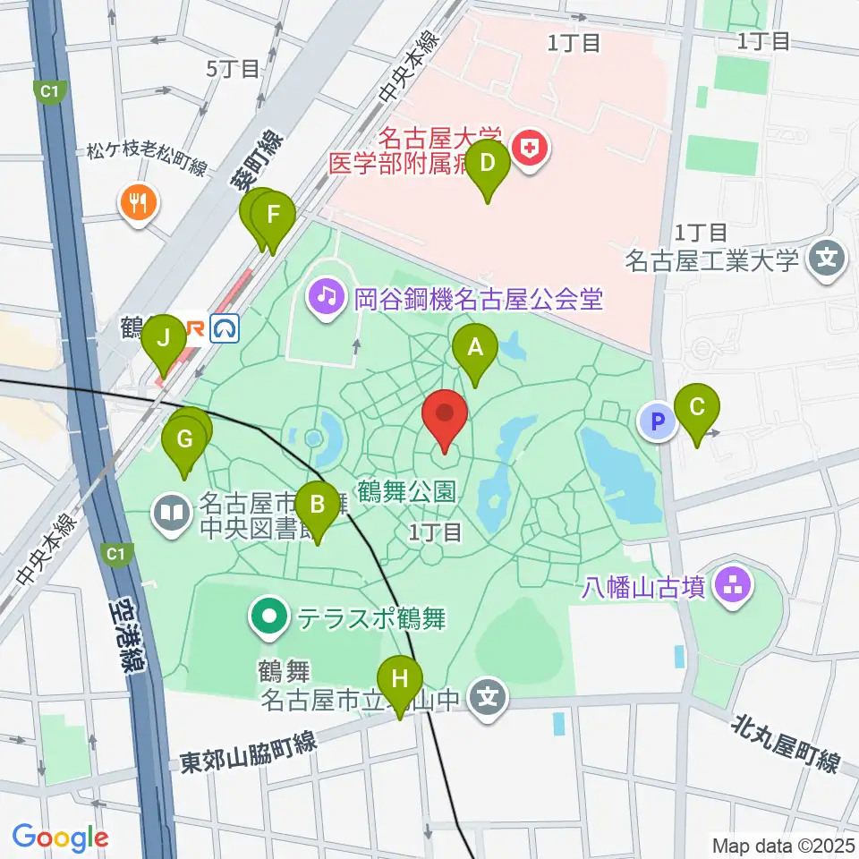 鶴舞公園奏楽堂周辺のカフェ一覧地図