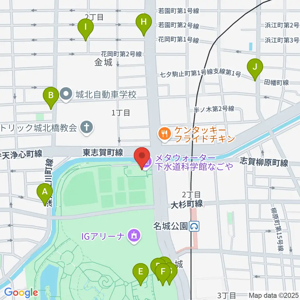 メタウォーター下水道科学館なごや周辺のカフェ一覧地図