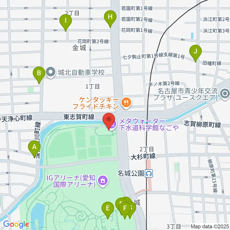 メタウォーター下水道科学館なごや周辺のカフェ一覧地図