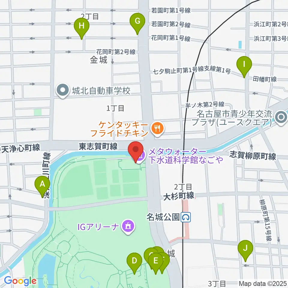 メタウォーター下水道科学館なごや周辺のカフェ一覧地図