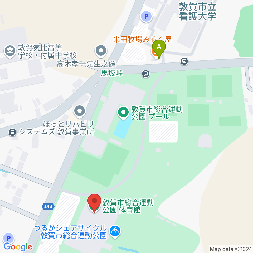 敦賀市総合運動公園体育館周辺のカフェ一覧地図