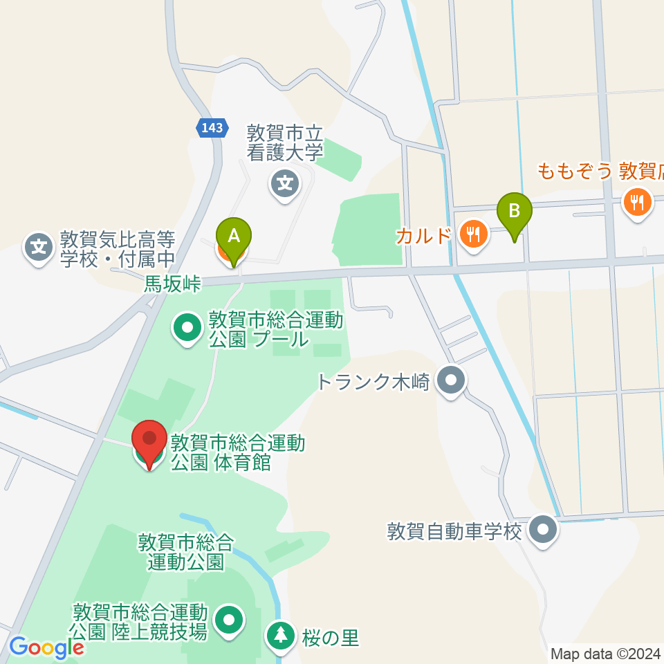 敦賀市総合運動公園体育館周辺のカフェ一覧地図