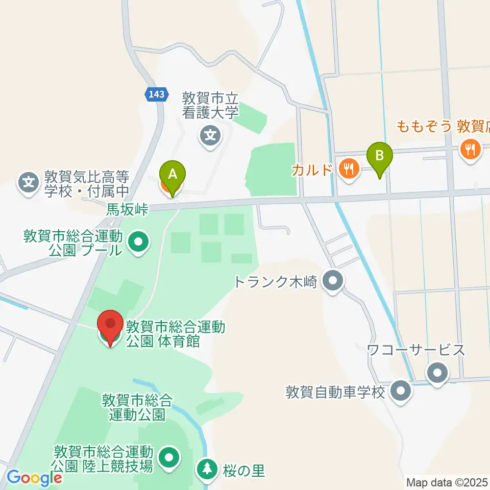敦賀市総合運動公園体育館周辺のカフェ一覧地図