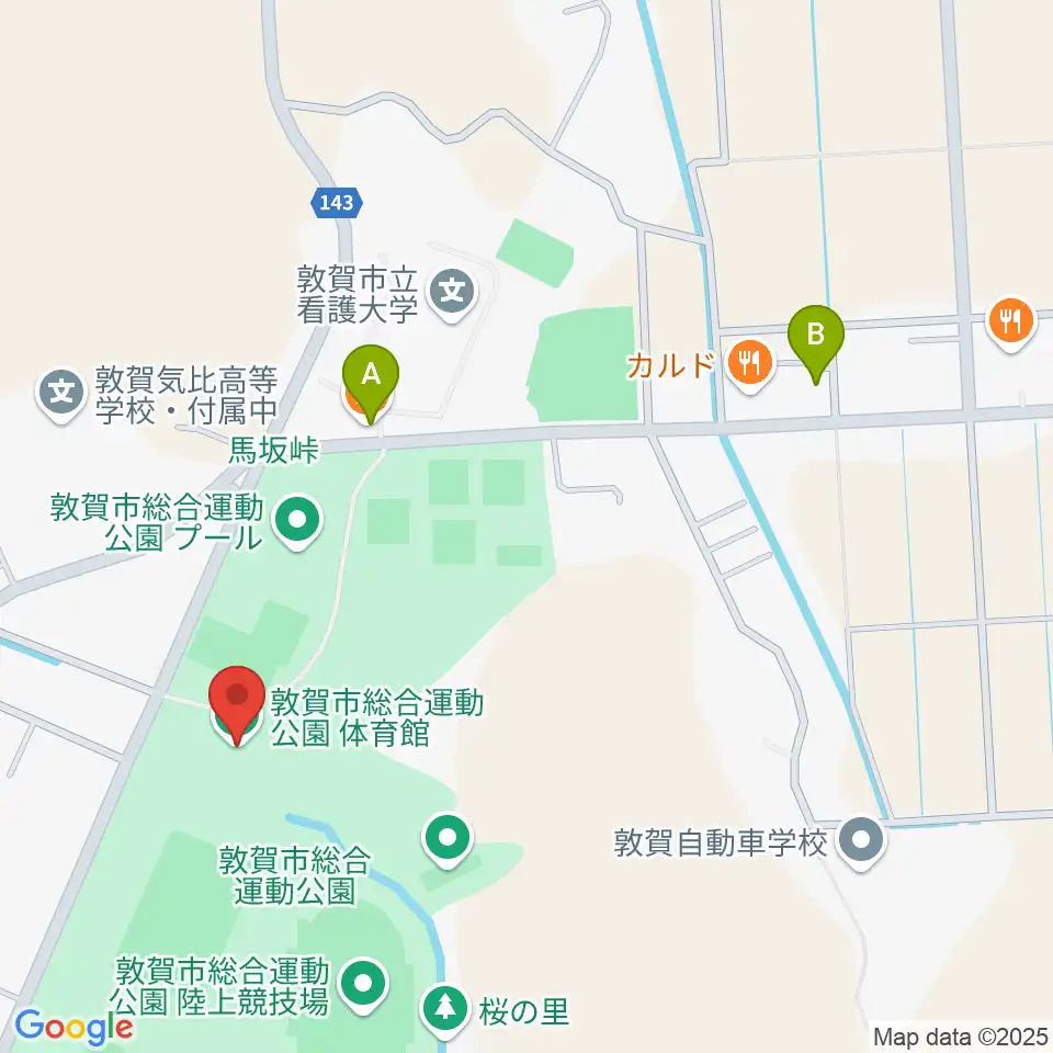 敦賀市総合運動公園体育館周辺のカフェ一覧地図