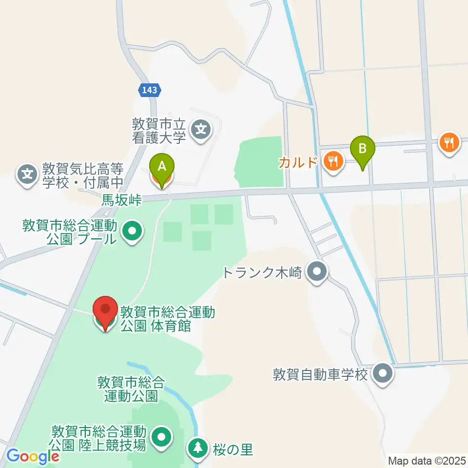敦賀市総合運動公園体育館周辺のカフェ一覧地図