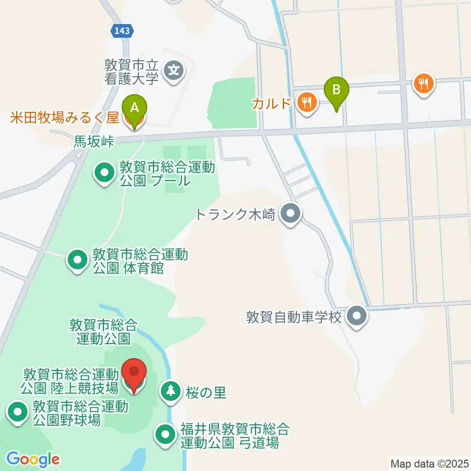 敦賀市総合運動公園陸上競技場周辺のカフェ一覧地図