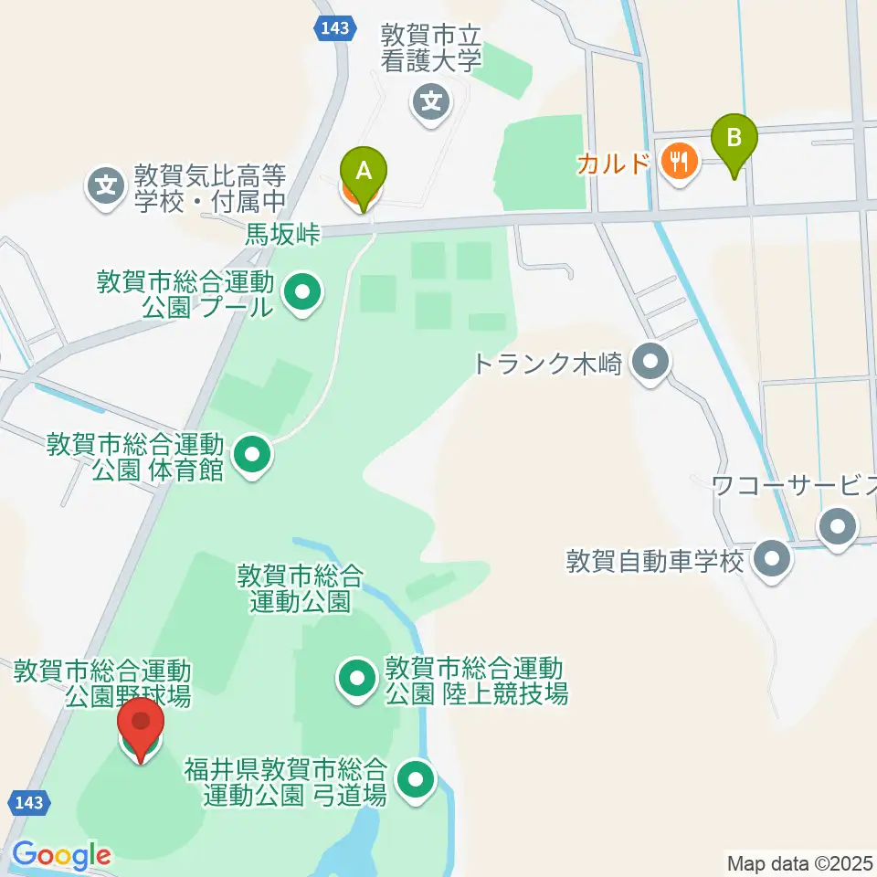 敦賀市総合運動公園野球場周辺のカフェ一覧地図