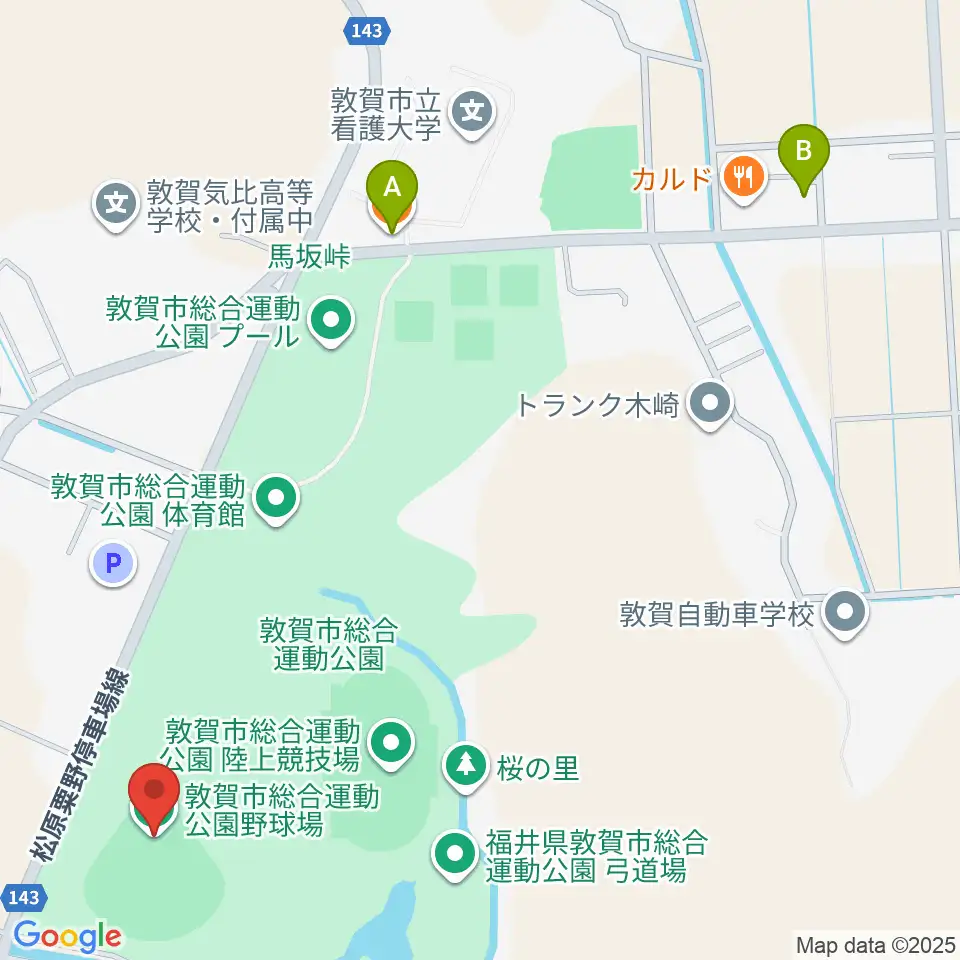敦賀市総合運動公園野球場周辺のカフェ一覧地図