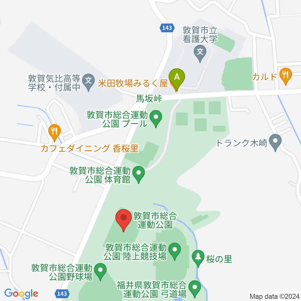 敦賀市総合運動公園多目的広場周辺のカフェ一覧地図