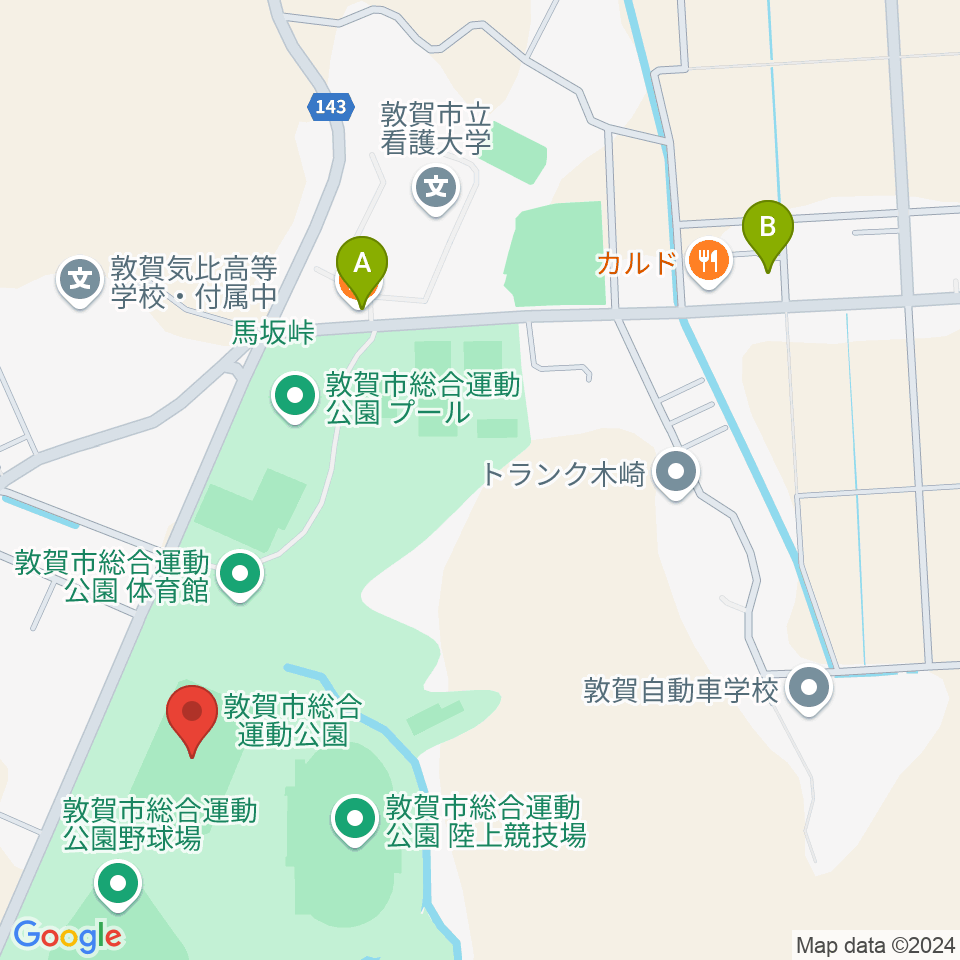 敦賀市総合運動公園多目的広場周辺のカフェ一覧地図