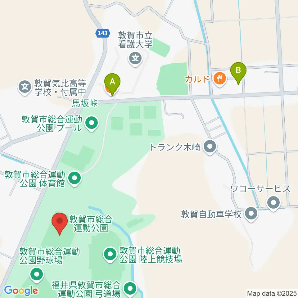 敦賀市総合運動公園多目的広場周辺のカフェ一覧地図