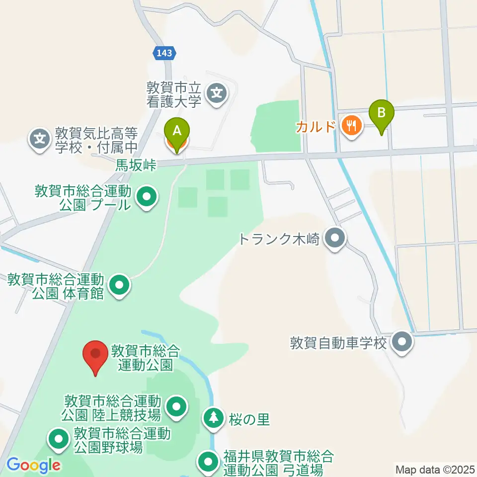 敦賀市総合運動公園多目的広場周辺のカフェ一覧地図