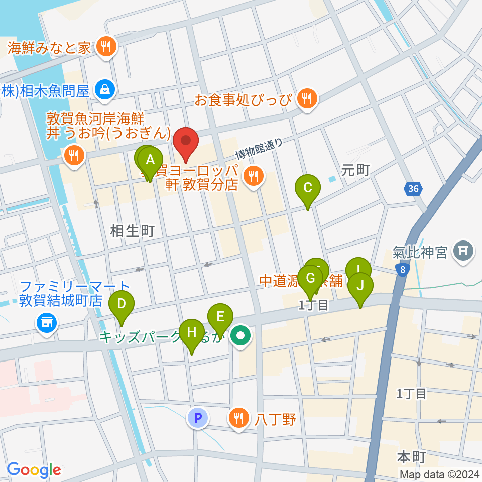 敦賀市立博物館周辺のカフェ一覧地図