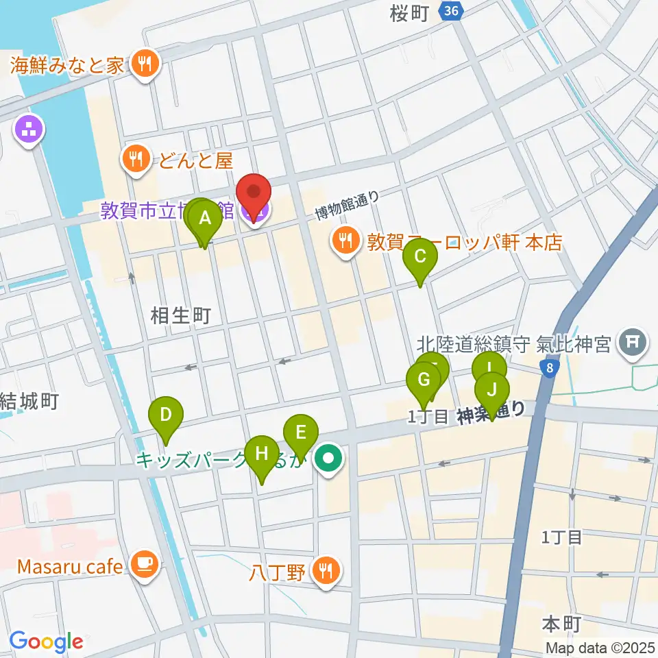敦賀市立博物館周辺のカフェ一覧地図