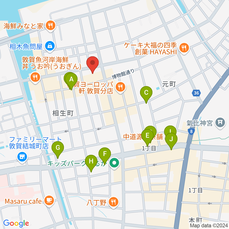 みなとつるが山車会館周辺のカフェ一覧地図