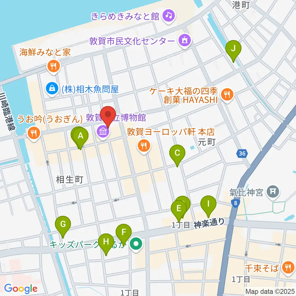 みなとつるが山車会館周辺のカフェ一覧地図