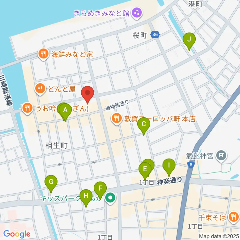 みなとつるが山車会館周辺のカフェ一覧地図