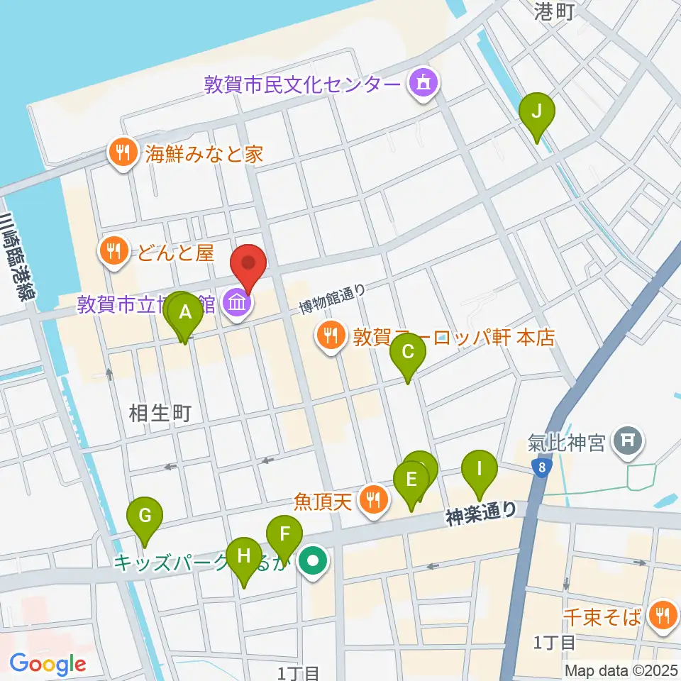 みなとつるが山車会館周辺のカフェ一覧地図