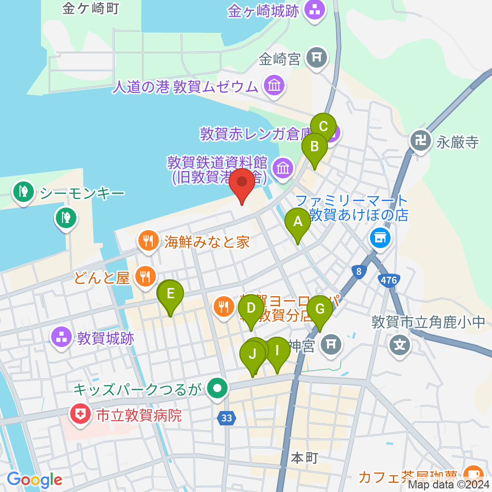 きらめきみなと館周辺のカフェ一覧地図